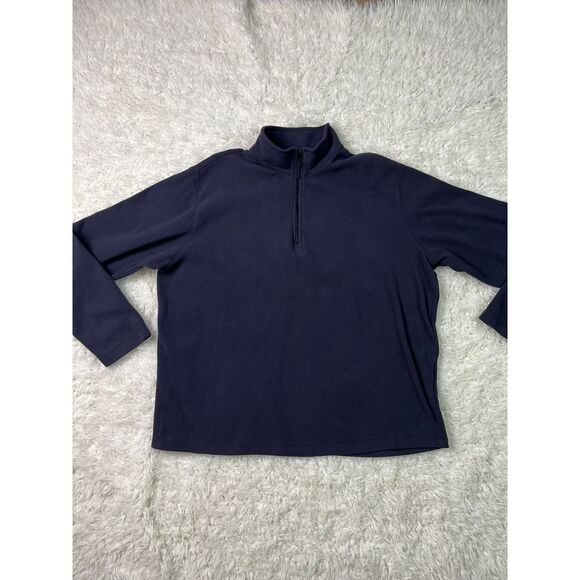 Lands' End Thermacheck Quarter Zip Fleece Pullover Navy Blue Sweater Men's 42-44 - Picture 1 of 4